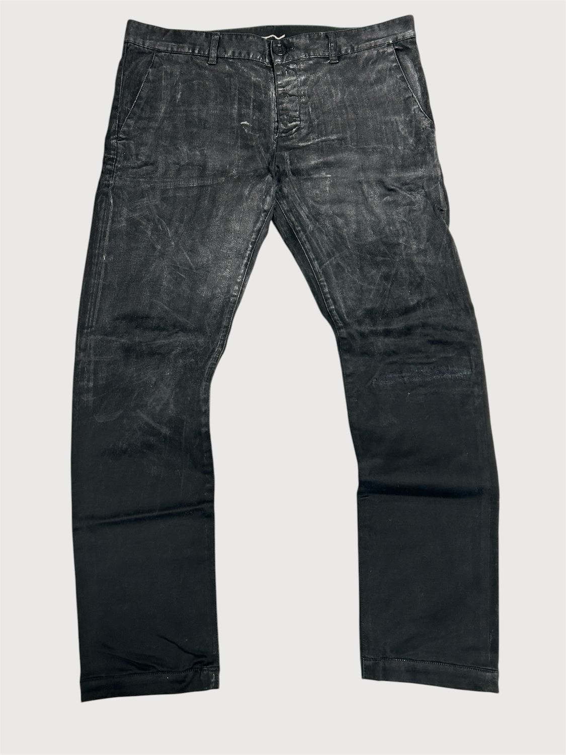 Saint Laurent Paris by Anthony Vaccarello SS2017 Distressed Waxed Denim Pants