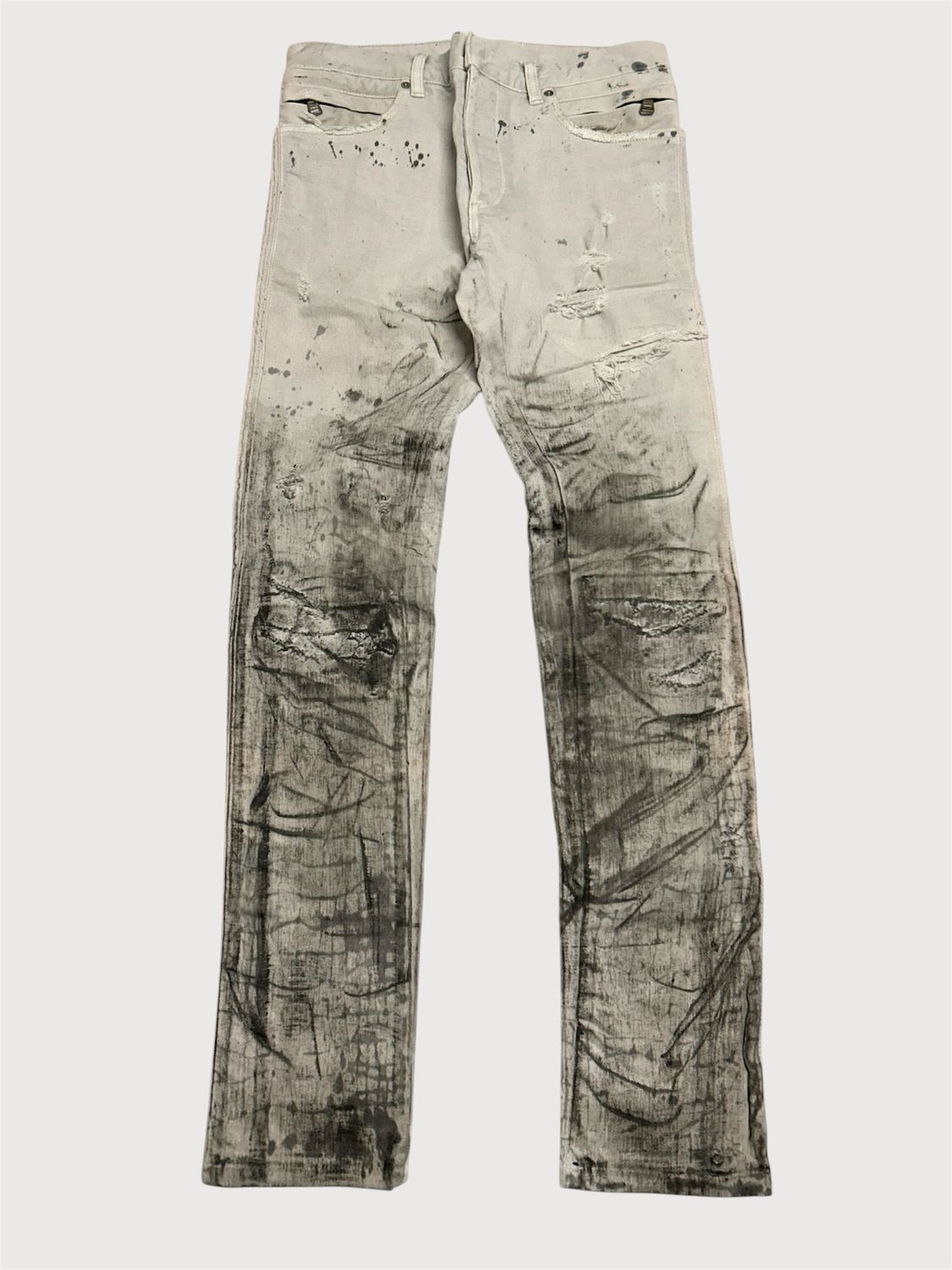 Balmain by Olivier Rousteing SS2017 Painted Distressed Biker Denim