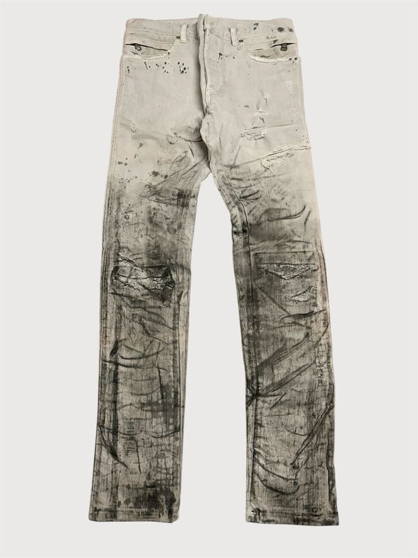 Balmain by Olivier Rousteing SS2017 Painted Distressed Biker Denim