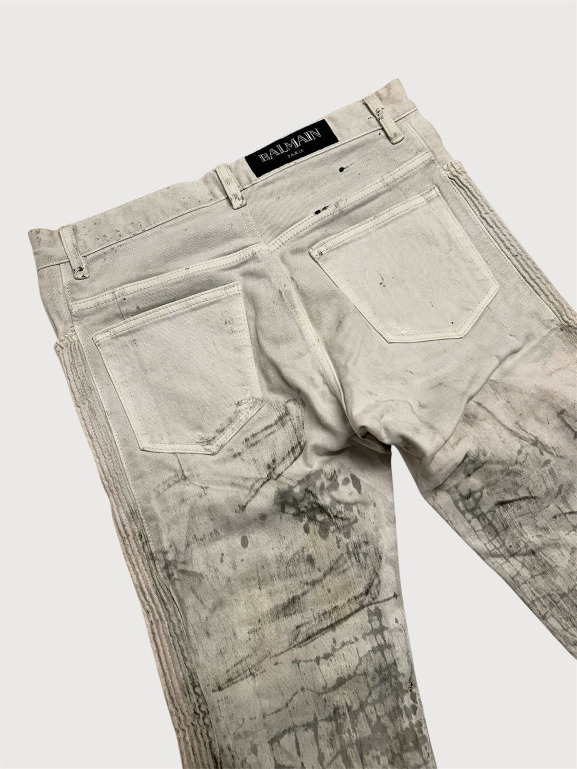 Balmain by Olivier Rousteing SS2017 Painted Distressed Biker Denim