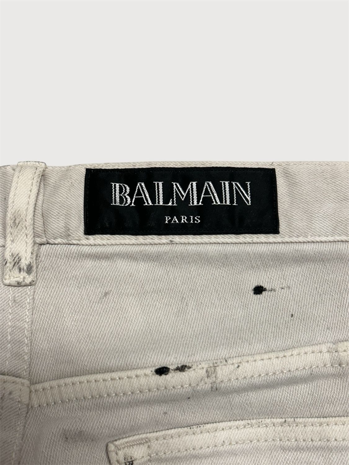 Balmain by Olivier Rousteing SS2017 Painted Distressed Biker Denim