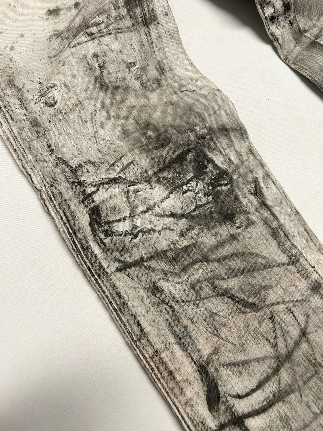 Balmain by Olivier Rousteing SS2017 Painted Distressed Biker Denim