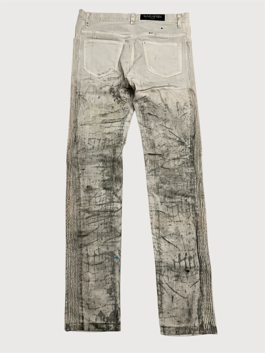 Balmain by Olivier Rousteing SS2017 Painted Distressed Biker Denim