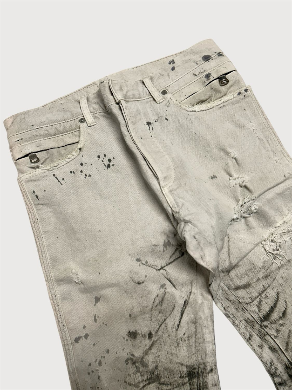 Balmain by Olivier Rousteing SS2017 Painted Distressed Biker Denim