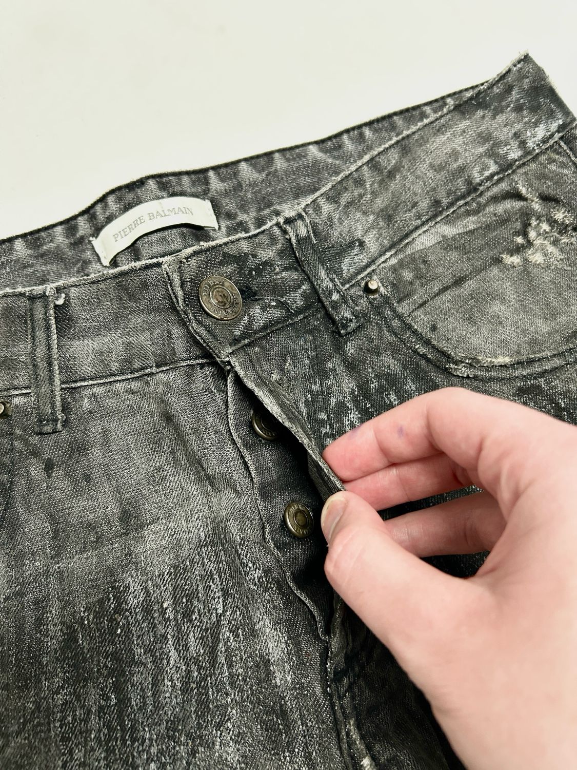 Balmain FW2017 Distressed Waxed Denim