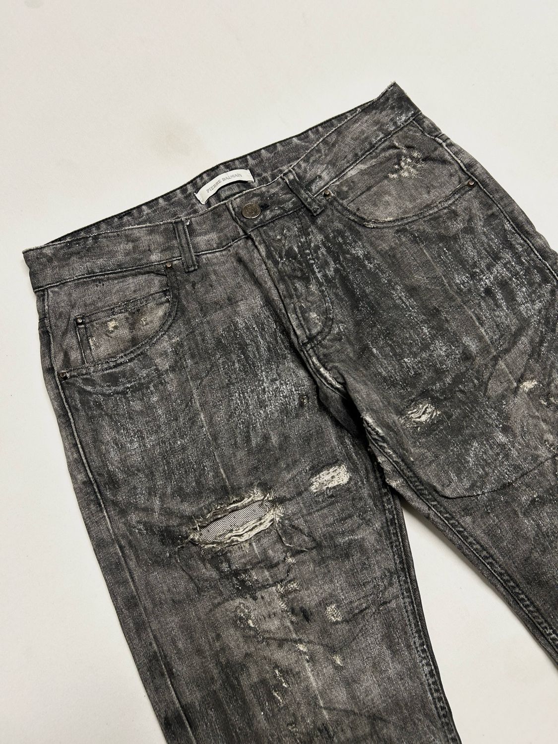 Balmain FW2017 Distressed Waxed Denim