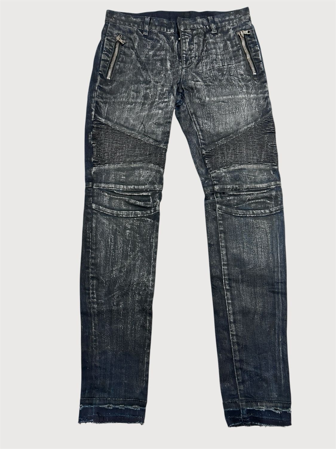 Balmain by Olivier Rousteing SS2017 Indigo Waxed Biker Denim