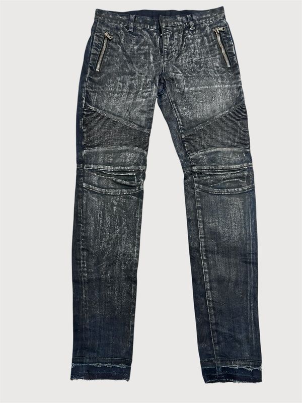 Balmain by Olivier Rousteing SS2017 Indigo Waxed Biker Denim