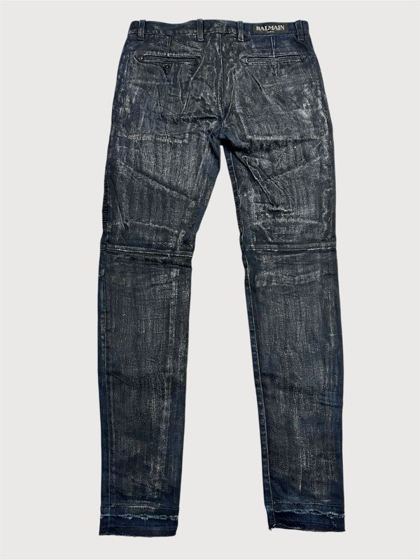 Balmain by Olivier Rousteing SS2017 Indigo Waxed Biker Denim