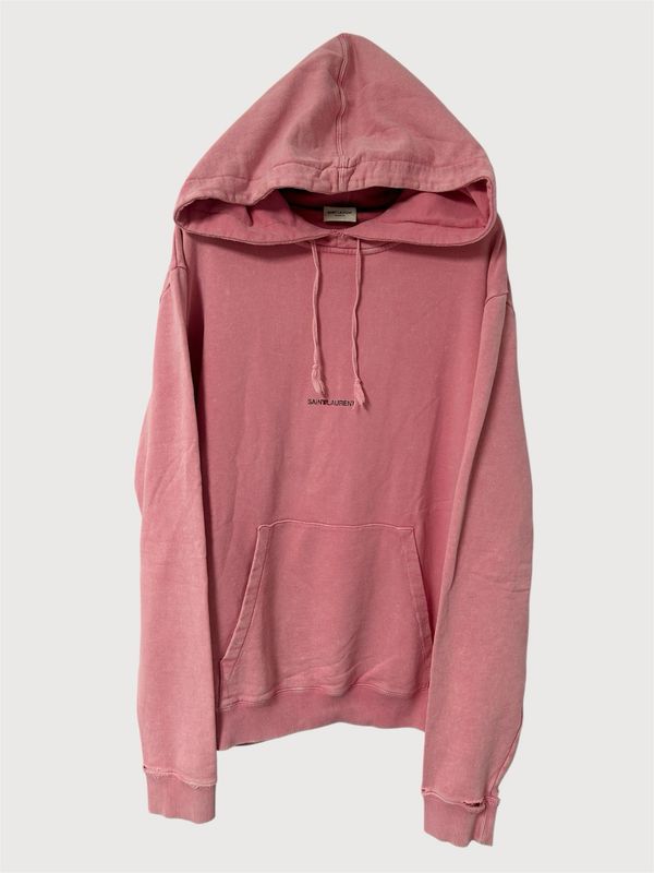Saint Laurent Paris by Anthony Vaccarello FW2019 Pink Distressed Logo Hoodie