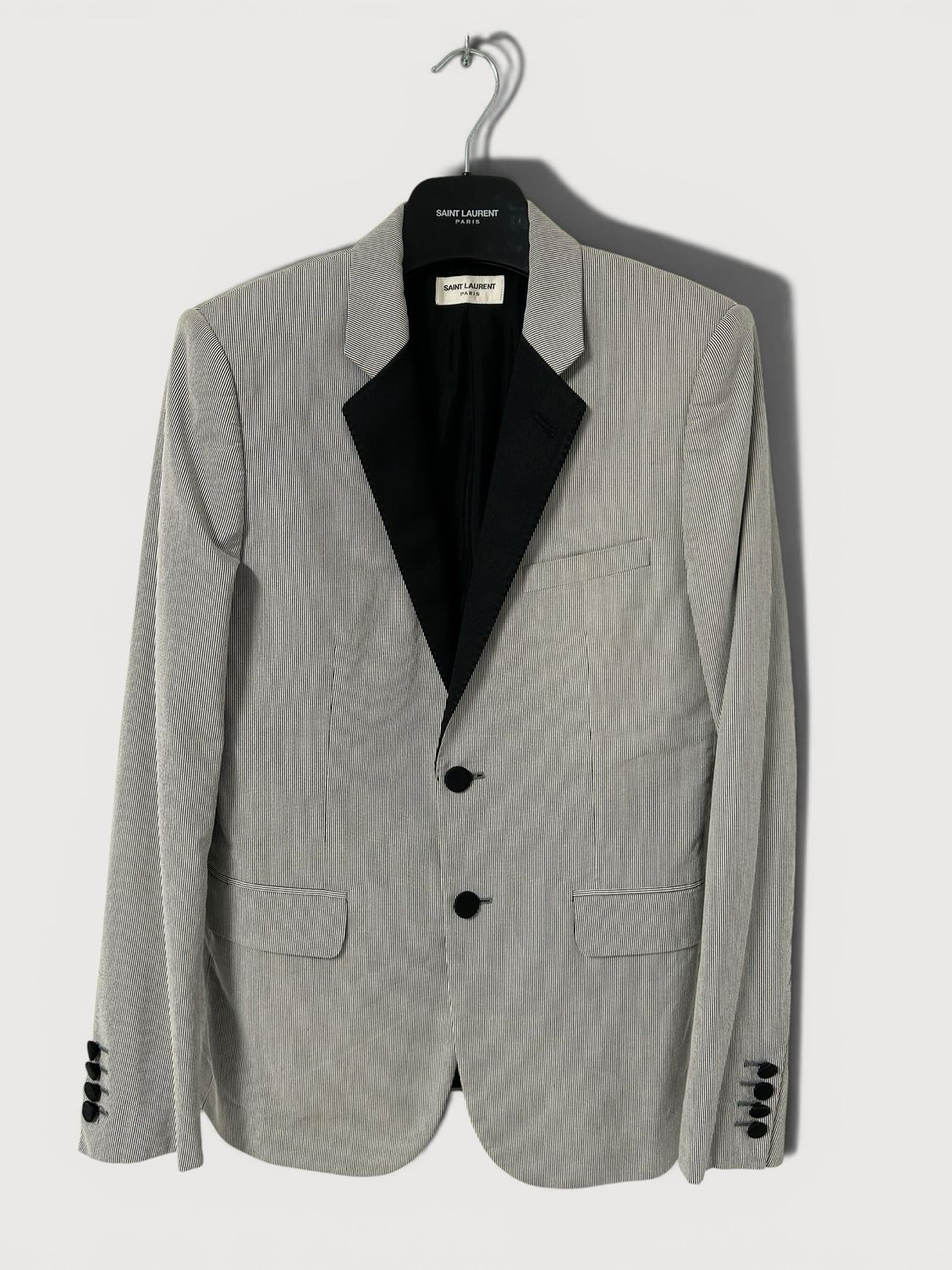 Saint Laurent Paris by Hedi Slimane  SS2016 Runway Striped Peak Lapel Smoking Blazer 