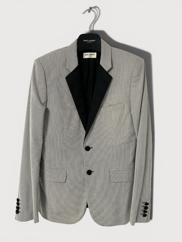 Saint Laurent Paris by Hedi Slimane  SS2016 Runway Striped Peak Lapel Smoking Blazer 