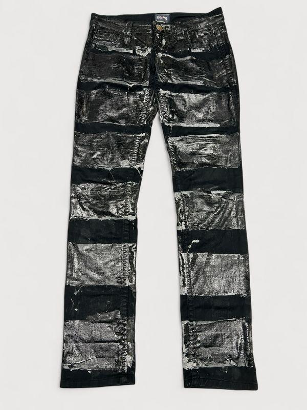 Jean Paul Gaultier  2000s Striped Waxed Prisoner Denim