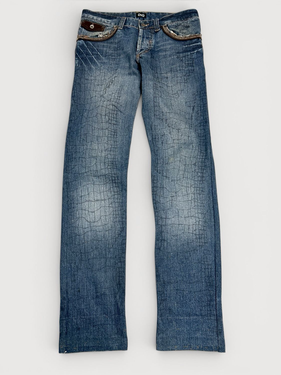 Dolce &amp; Gabbana 2000s Croc Print Suede Pocket Denim