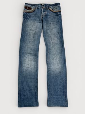 Dolce &amp; Gabbana 2000s Croc Print Suede Pocket Denim