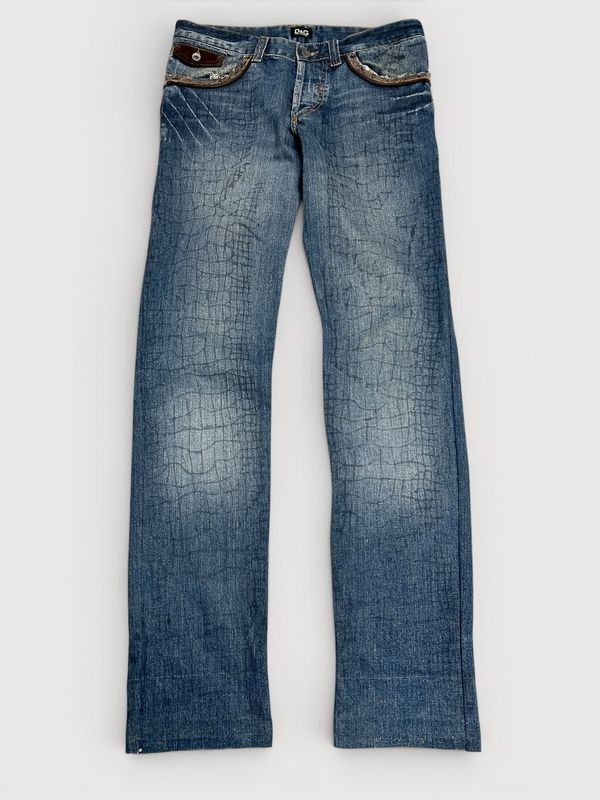 Dolce &amp; Gabbana 2000s Croc Print Suede Pocket Denim