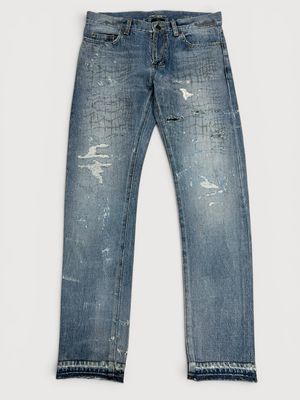 Saint Laurent Paris by Hedi Slimane 2016 Repaired Croc Print Denim Saint Laurent Paris by Hedi Slimane 2016 Repaired Croc Print Denim