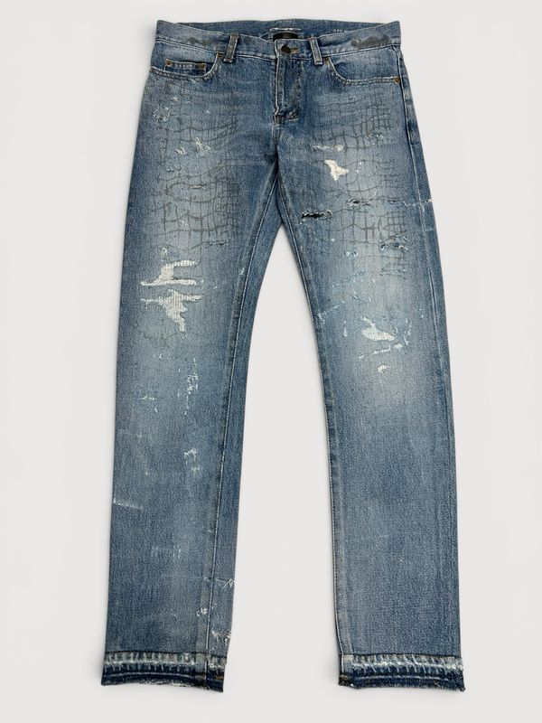 Saint Laurent Paris by Hedi Slimane  2016 Repaired Croc Print Denim