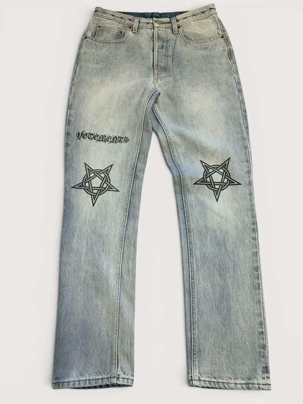 Vetements Pentagram Tattoo Gothic Logo Denim Jeans