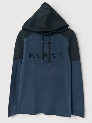 Balmain FW2015 Velvet Logo Panel Hoodie