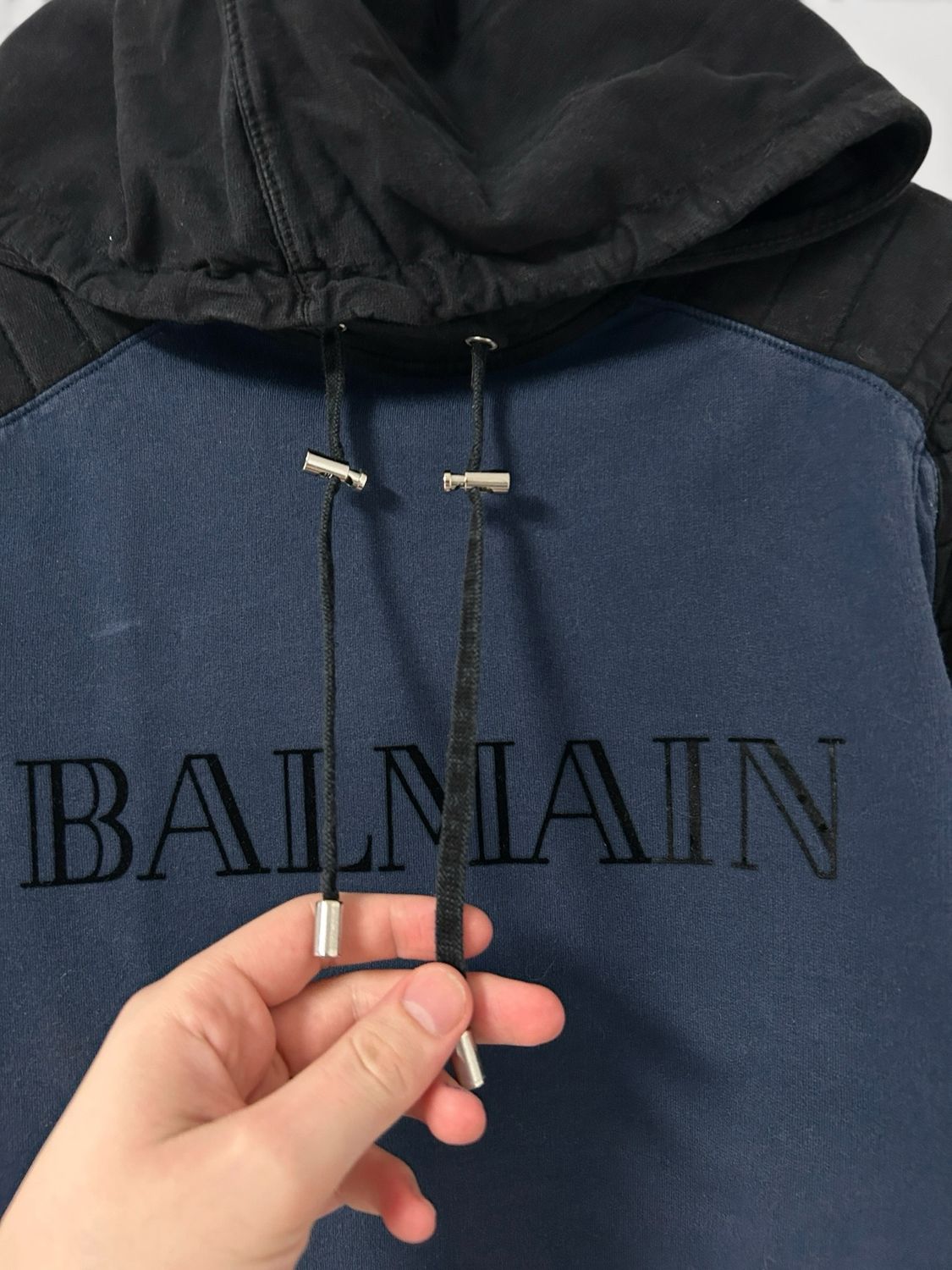 Balmain FW2015 Velvet Logo Panel Hoodie