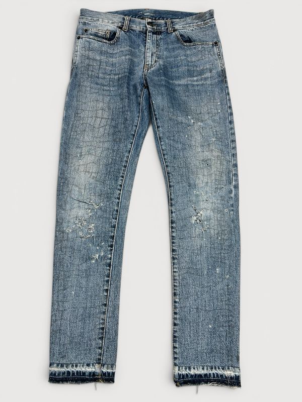 Saint Laurent Paris by Anthony Vaccarello SS2019 Croc Print Distressed Denim