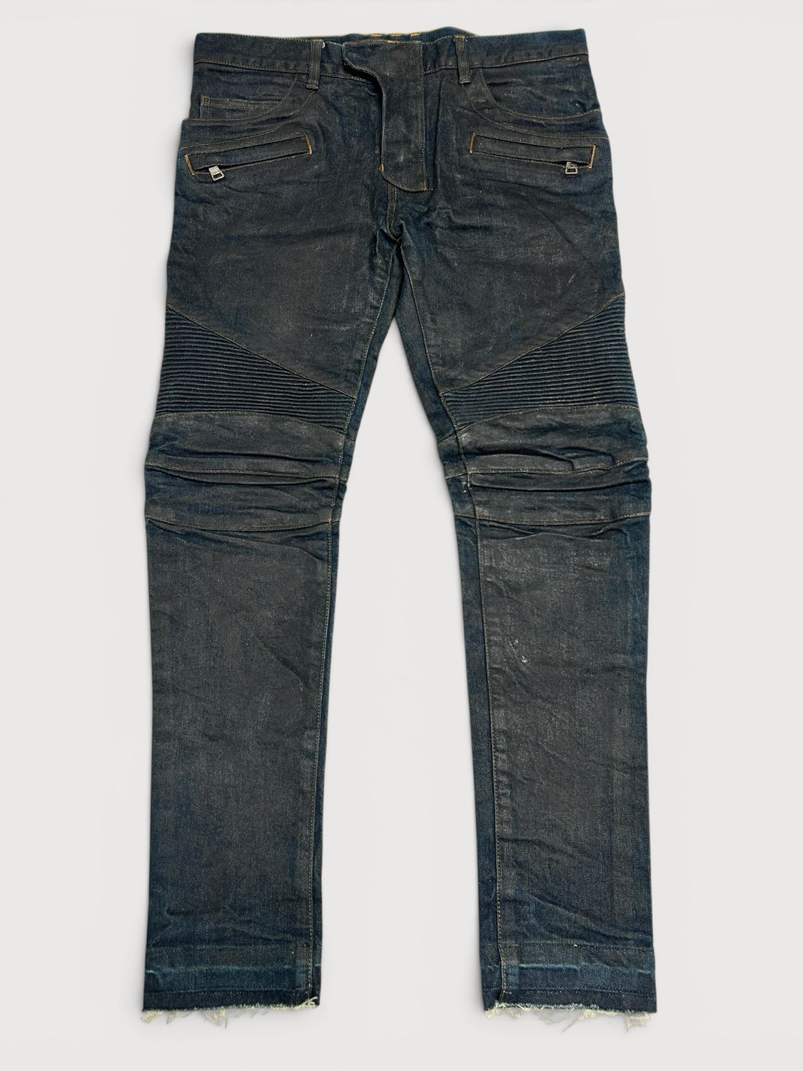Balmain by Olivier Rousteing  FW2014 Waxed Japanese Biker Denim