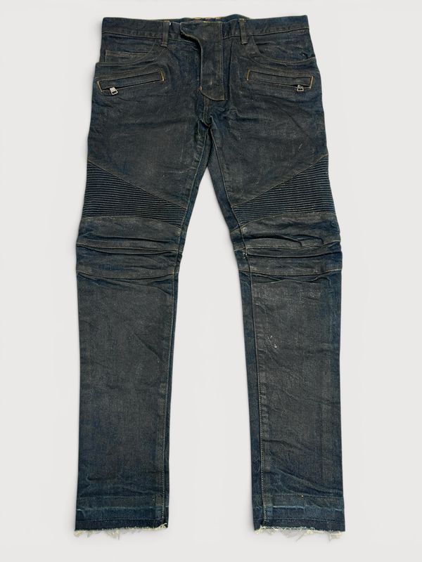 Balmain by Olivier Rousteing FW2014 Waxed Japanese Biker Denim Balmain by Olivier Rousteing FW2014 Waxed Japanese Biker Denim