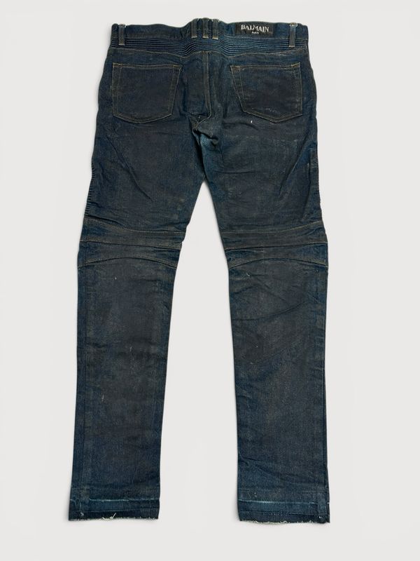 Balmain by Olivier Rousteing  FW2014 Waxed Japanese Biker Denim