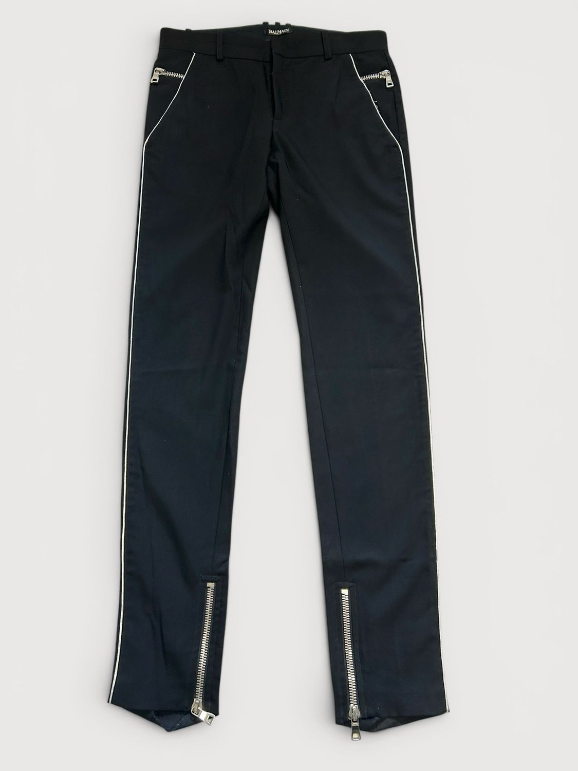 Balmain by Olivier Rousteing  FW2018 Metallic Panel Zipped Tuxedo Wool Trousers