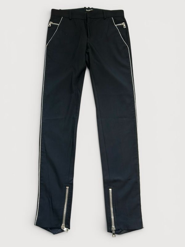 Balmain by Olivier Rousteing  FW2018 Metallic Panel Zipped Tuxedo Wool Trousers