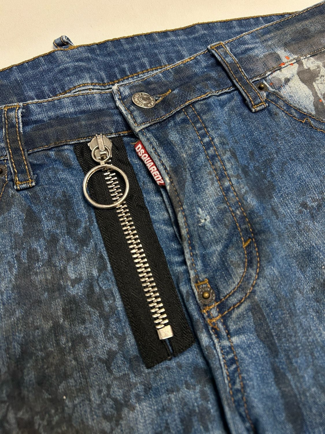 Dsquared2 by Dean &amp; Dan Caten  FW2016 Paint Splatter Zip Denim