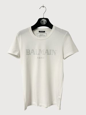 Balmain by Olivier Rousteing 2017 Metallic Silver Logo T-Shirt