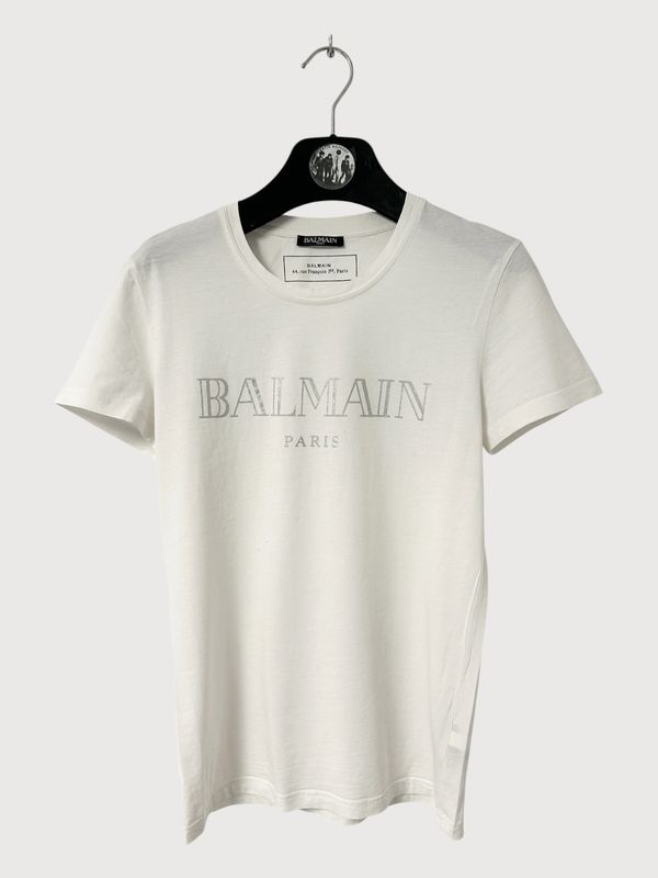 Balmain by Olivier Rousteing 2017 Metallic Silver Logo T-Shirt Balmain by Olivier Rousteing 2017 Metallic Silver Logo T-Shirt