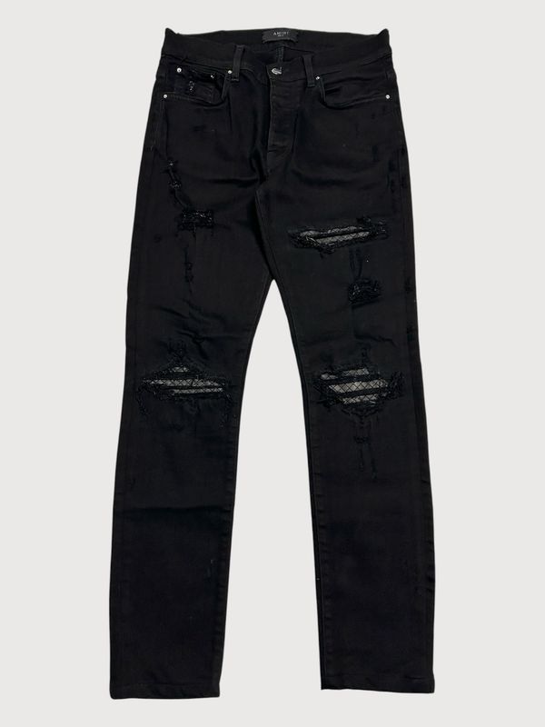 Amiri MX1 Leather Repair Black Denim