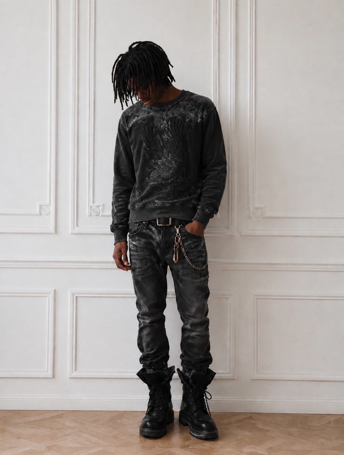 Balmain 2011 Embroidered Eagle Logo Waxed Crewneck