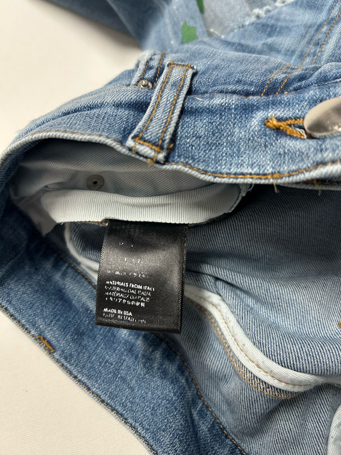 Amiri Crane Patch Paint Splatter Distressed Denim
