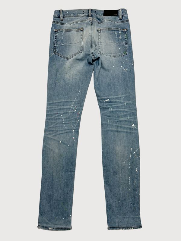 Amiri Crane Patch Paint Splatter Distressed Denim