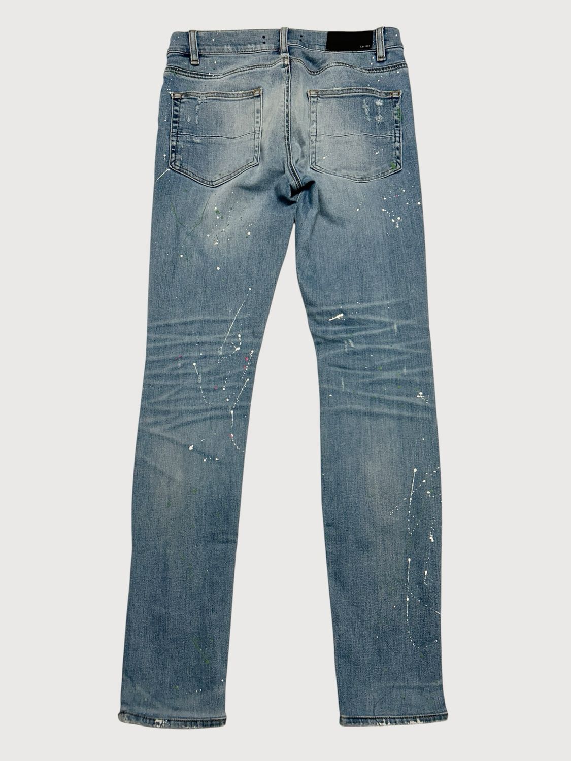 Amiri Crane Patch Paint Splatter Distressed Denim