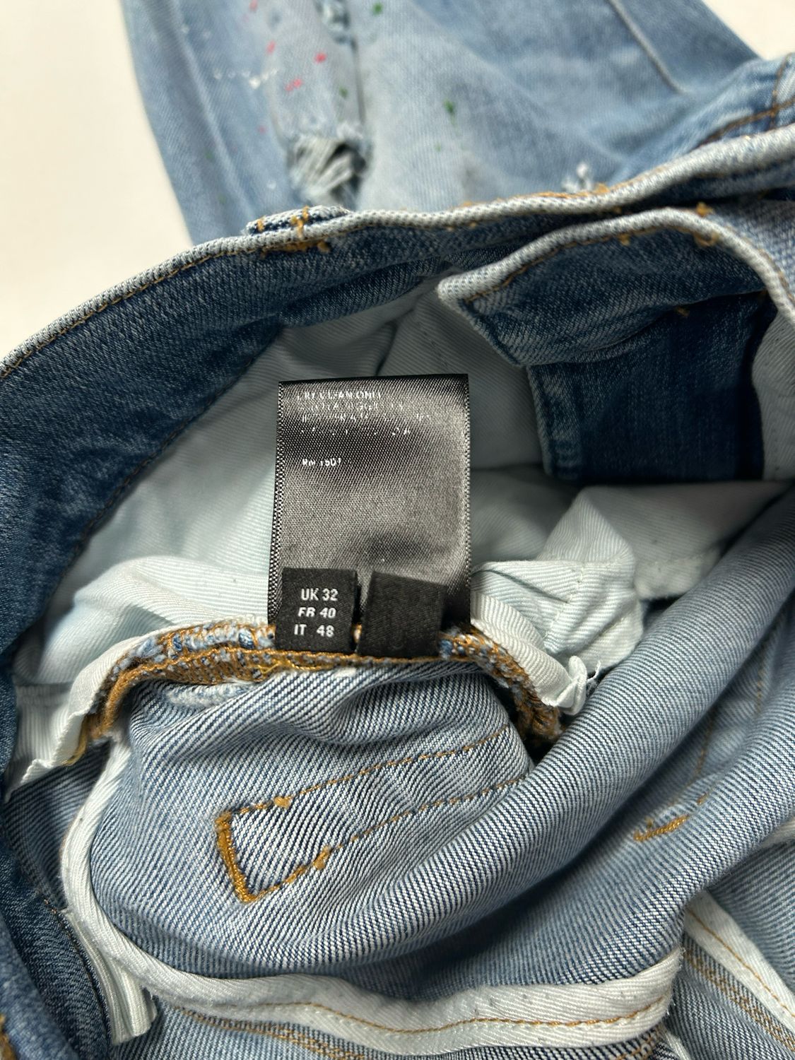 Amiri Crane Patch Paint Splatter Distressed Denim