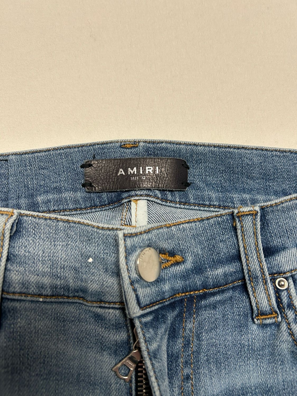 Amiri Crane Patch Paint Splatter Distressed Denim