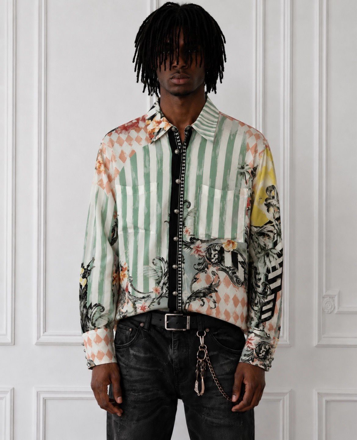Balmain by Olivier Rousteing SS2017 Baroque Palm Tree Silk Shirt