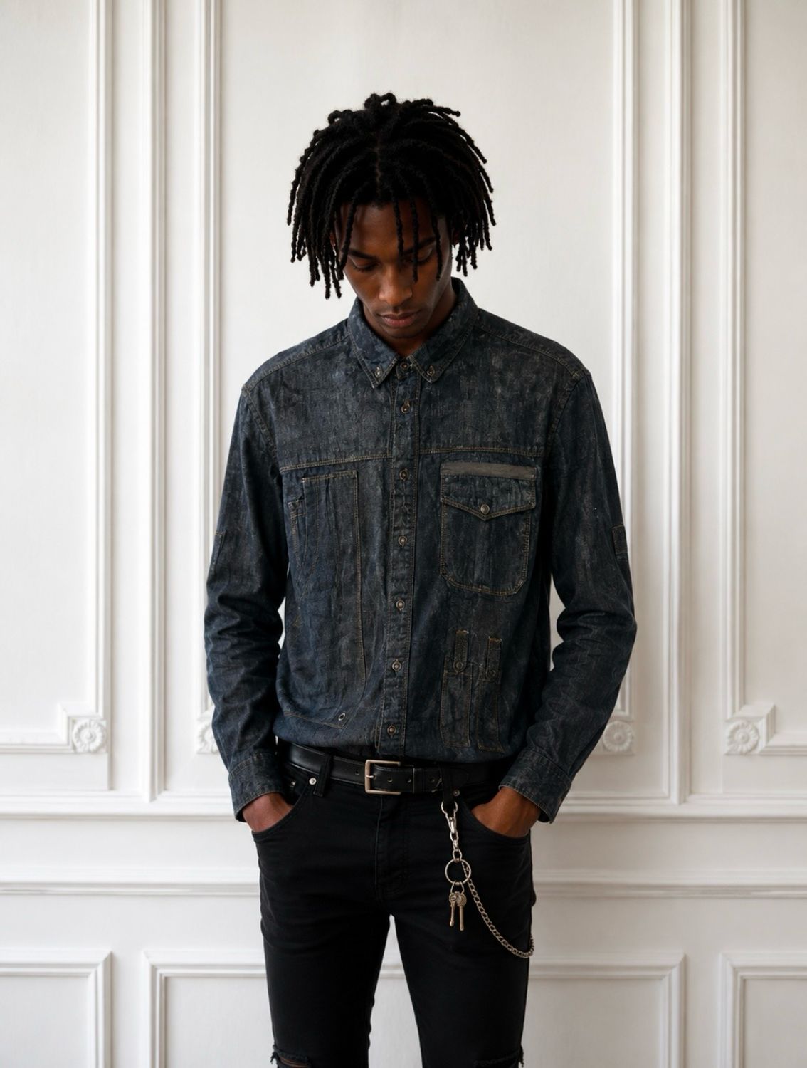 Balmain 2012 Waxed Cargo Denim Shirt