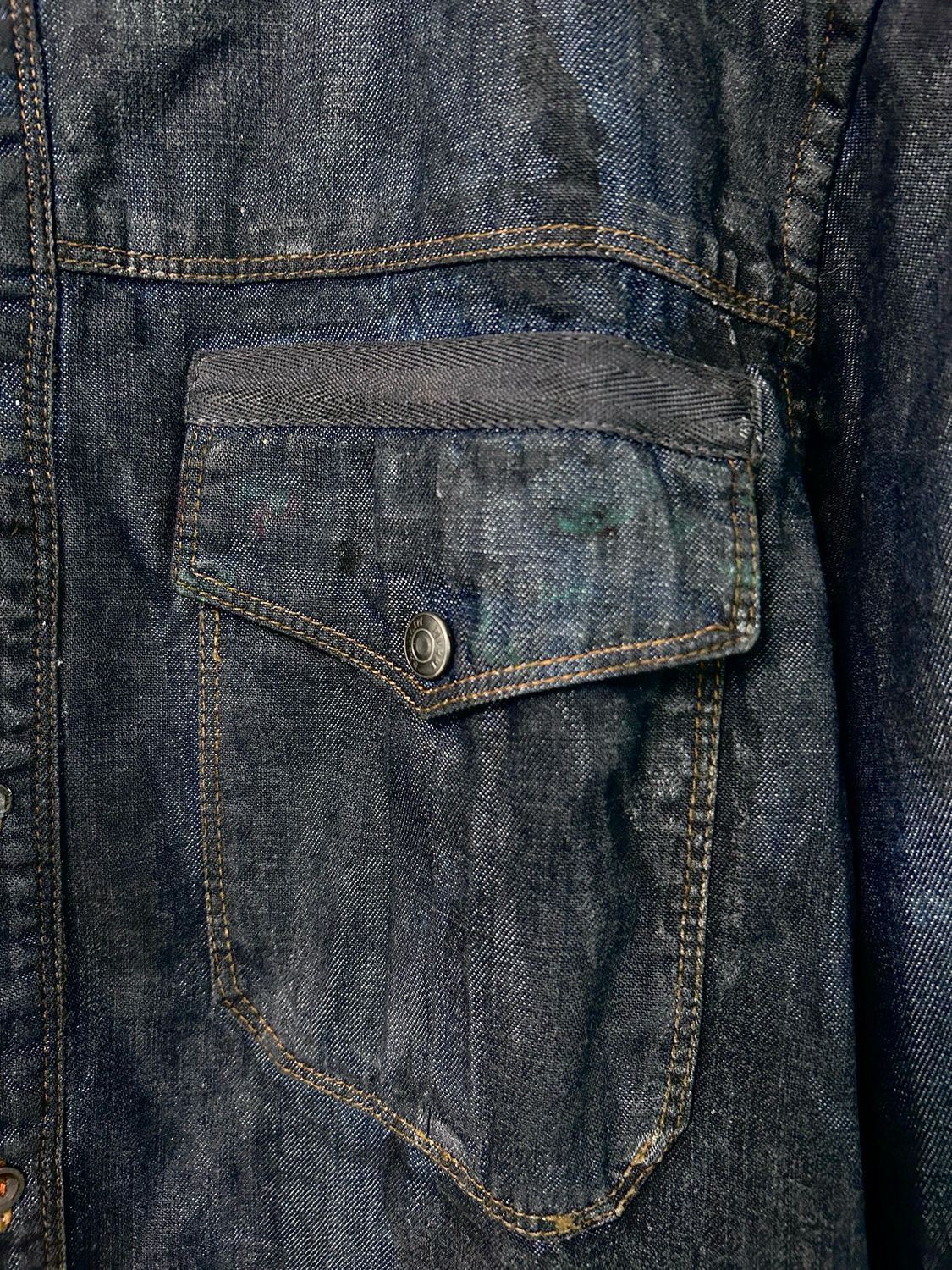 Balmain 2012 Waxed Cargo Denim Shirt