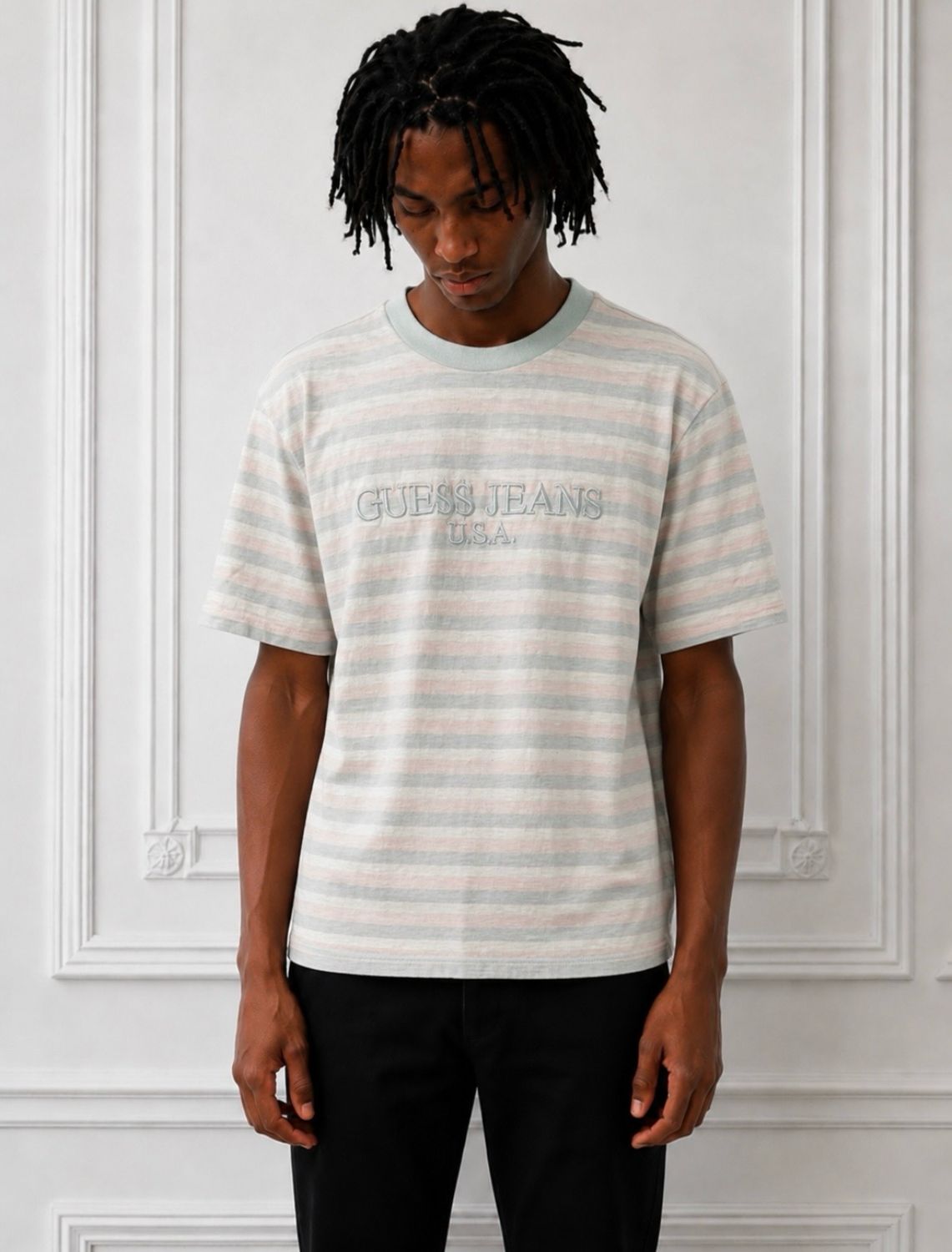 GUESS by A$AP Rocky SS2016 Embroidered Dollar Logo Striped T-Shirt