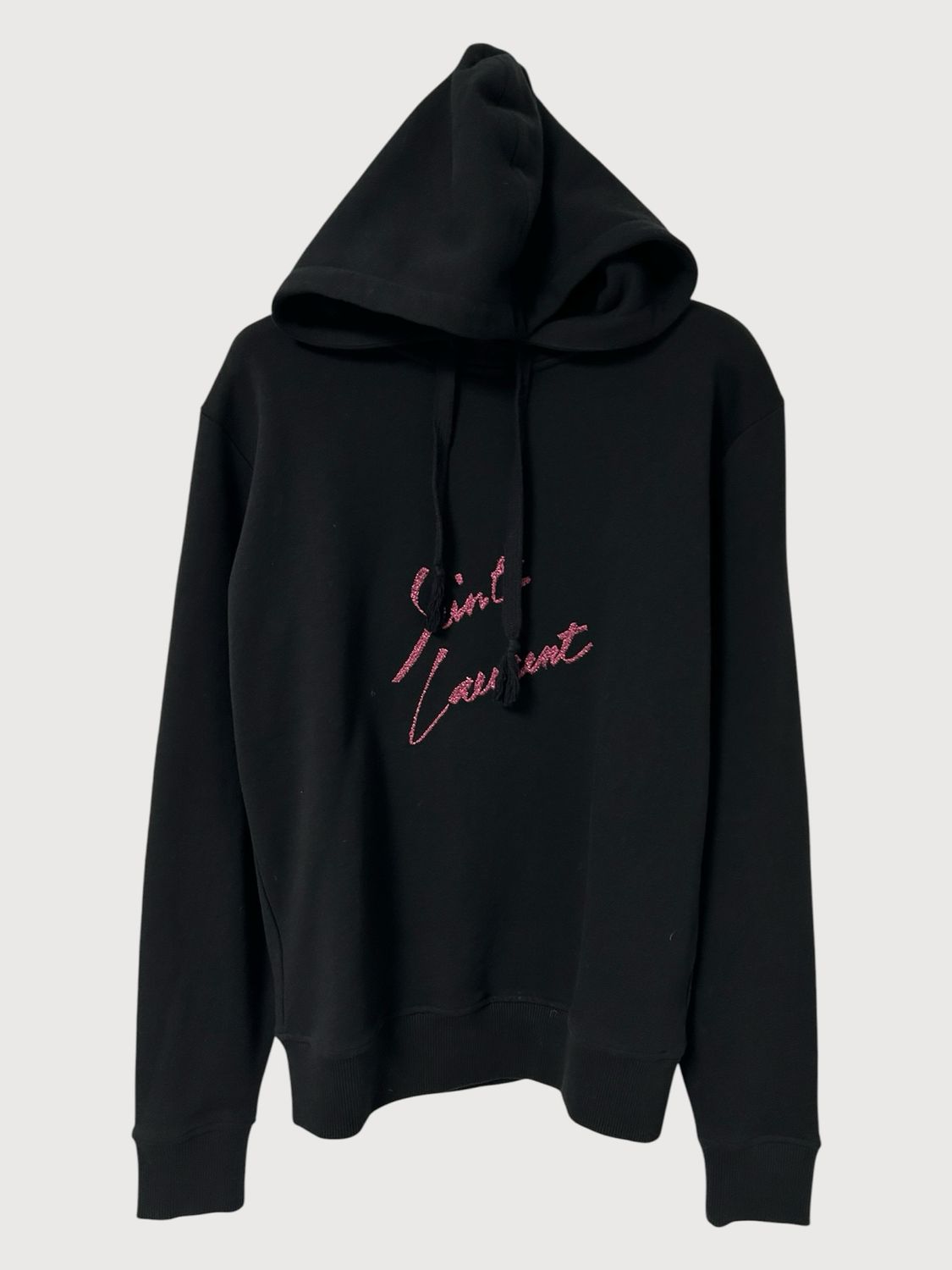 Saint Laurent Paris by Anthony Vaccarello FW2018 Embroidered Luxe Script Logo Hoodie