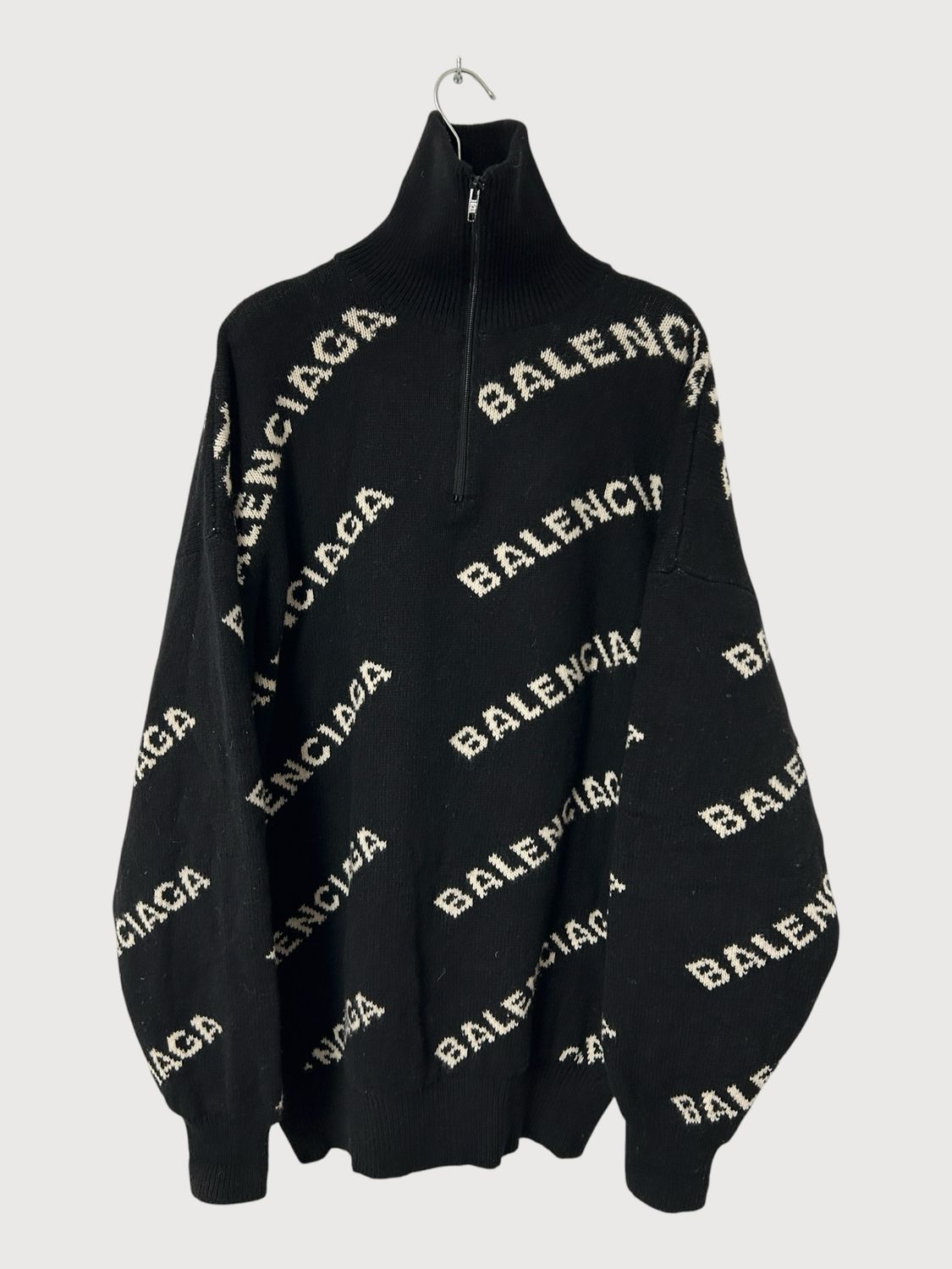Balenciaga by Demna Gvasalia FW2018 All Over Logo Half Zip Knit