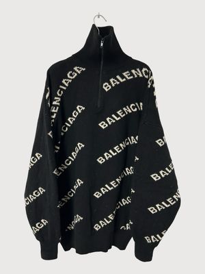 Balenciaga by Demna Gvasalia FW2018 All Over Logo Half Zip Knit