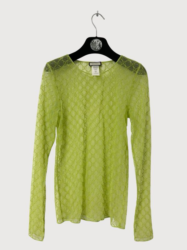 Gucci by Alessandro Michele SS2021 Sample GG Monogram Acid Green Mesh Long Sleeve
