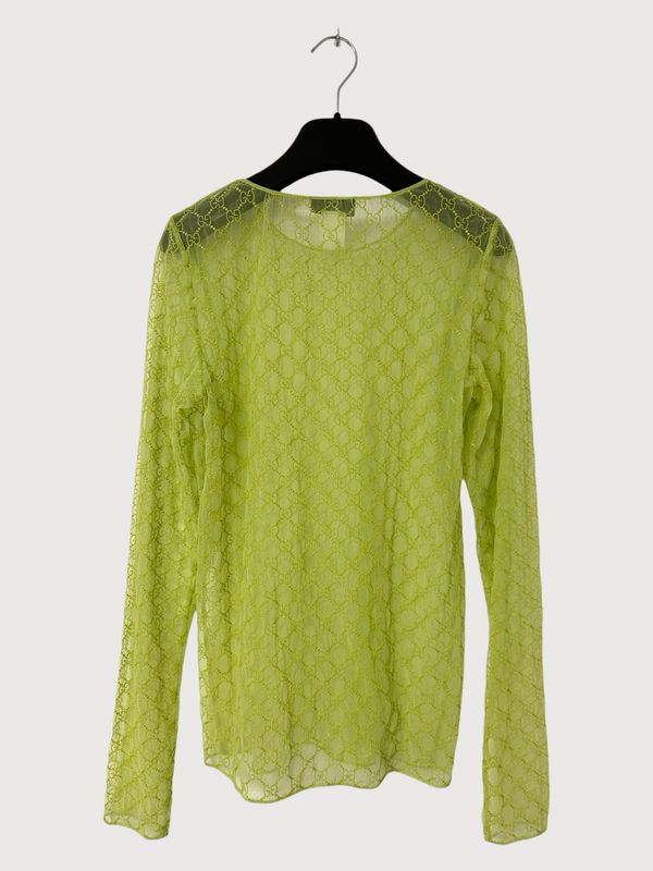 Gucci by Alessandro Michele SS2021 Sample GG Monogram Acid Green Mesh Long Sleeve